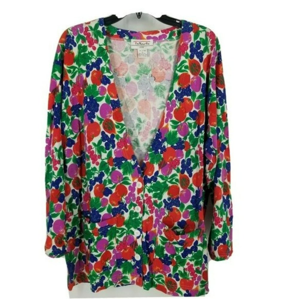 Talbots Floral Cardigan - Red, Green, Purple